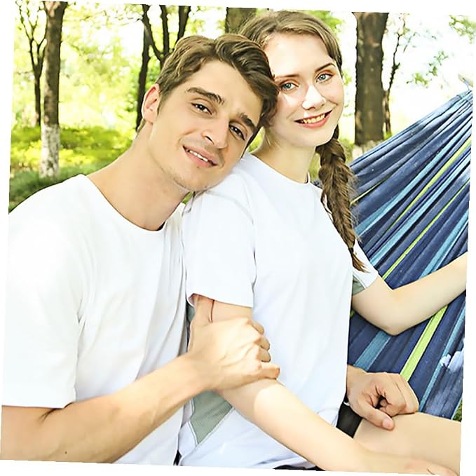 GANAZONO Double Camping Hammock Canvas Swing for Two, Portable Outdoor Garden Travel Hammock with Widened Thickened Blue Canvas, Suitable for Adults