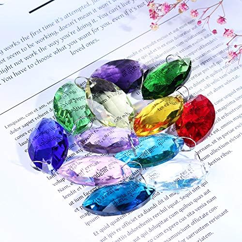 12 Pcs 38mm Multi-Color Crystal Horse Eye Prism Suncatcher Decor | Multi-Color Feng Shui Faceted Crystal Horse Eye Prism Suncatcher Pendant Set of 12 for Chandelier Window Garden Wedding Decor