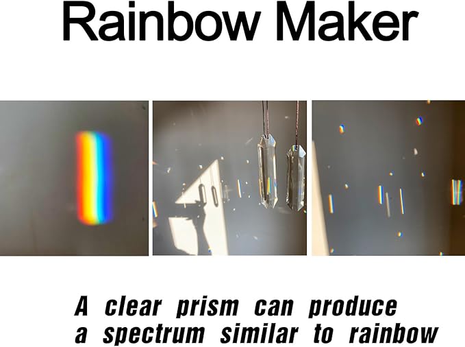 2PCS Rectangle Crystal Suncatcher Prisms for Windows (Rect Clear) | Clear, Transparent, K9 Glass, Rainbow Maker, with Hooks & Cord