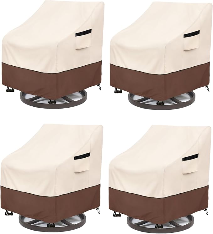 Patio Swivel Chair Cover 4 Pack,Waterproof Heavy Duty Patio Chair Covers,Swivel Chair Cover for Outdoor Furniture Covers Waterproof(33 W x 35 D x 36 H inches),Beige&Brown