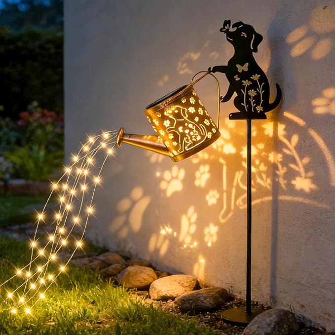 Solar Watering Can Lights for Outside, 2Pack Watering Can with Cascading Lights Shepherd's Hook, Gardening Gifts for Women, Yard Decoration Outdoor and Garden Backyard