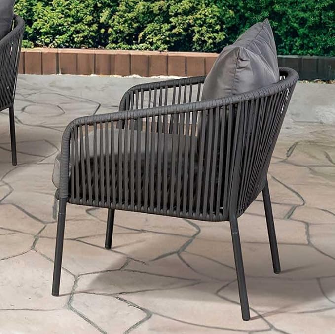 Furniture of America Serenade Metal 4-Piece Patio Conversation Set, Gloss Table Top, Chairs and Loveseat with Removable Cushions for Porch, Backyard, Lawn, Garden, Light Gray