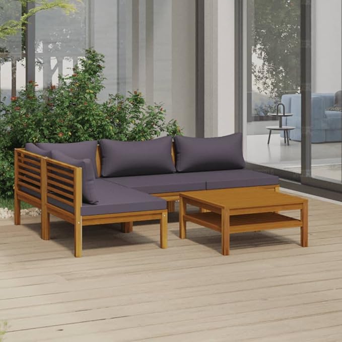 Patio Lounge Set with Cushion,Patio Furniture Sets,Patio Conversation Sets,Outdoor Furniture Sets,for Garden,Backyard,Outdoor,5 Piece Solid Acacia Wood