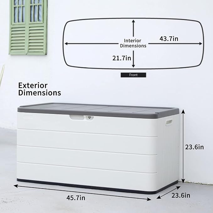 Heavy-Duty 100 Gallon Outdoor Storage Box - Waterproof Deck Box & Large Storage Bin for Patio/Pool, All-Weather Resin Chest with Lock, UV-Resistant, Alpine White