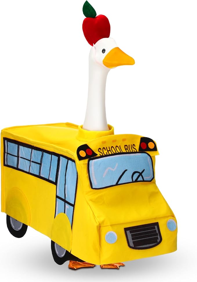 Abbylike Back to School Porch Goose Outfits 23" School Bus Goose Clothes | for Plastic Cement Statue School Classroom Goose Costume Outdoor Garden Yard Patio Art Decor Pathway Decoration