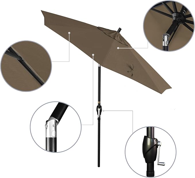 California Umbrella 7.5' Round Aluminum Market Umbrella, Crank Lift