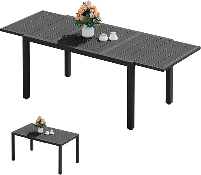 SERWALL Outdoor Expandable Dining Table 60" - 83", Patio Dining Table for 4-10 People, All Weather HDPE and Aluminum Outdoor Furniture, Black