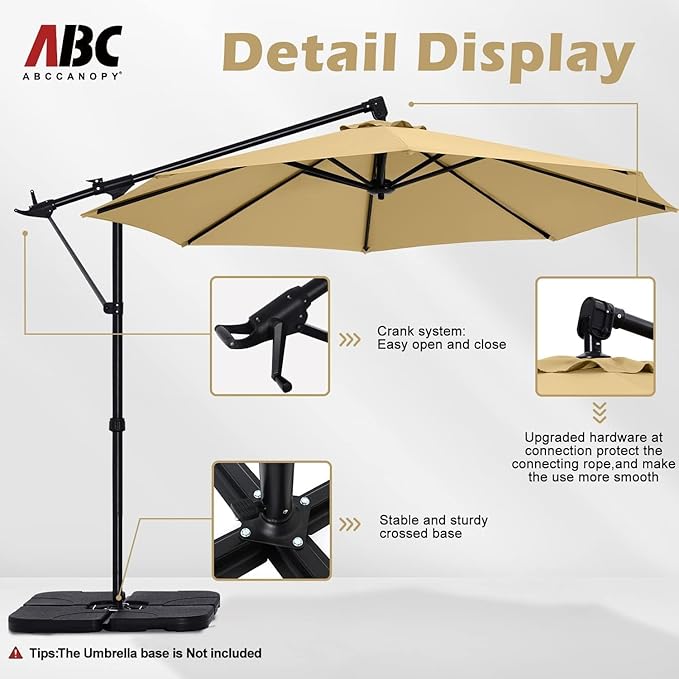 ABCCANOPY 10FT Cantilever Patio Umbrella with Base Stand, UV Protection Offset Hanging Outdoor Umbrella, 360° Rotation & Tilt Adjustment,Suitable for Pool, Deck, Garden, Backyard(Khaki)