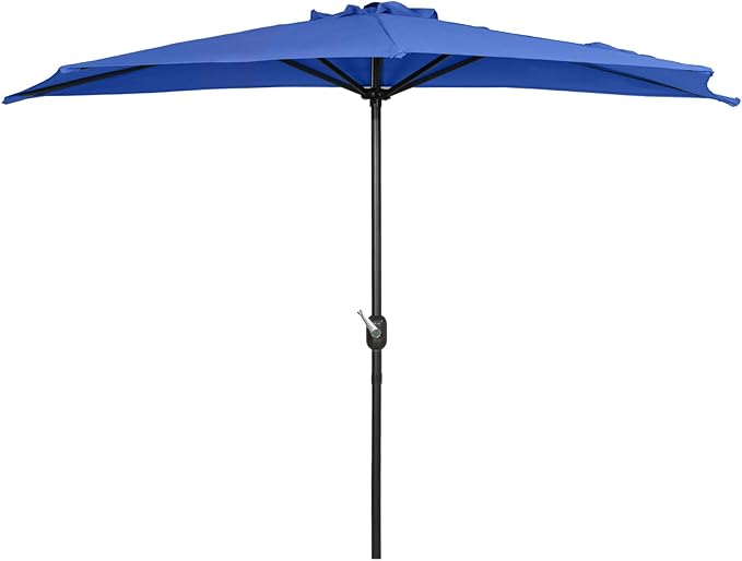 WO Home Furniture 9 ft Half Market Outdoor Umbrella With Sturdy Half Base included, Polyester Canopy, All Weather and UV Resistant for your Patio, Awning, Window, Garden, Balcony, Royal Blue