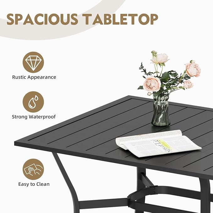 MELLCOM 7 Pieces Outdoor Dining Set, 6 Swivel Rocker Chairs with High Back Textilene & Rectangular Metal Dining Table with Umbrella Hole, Patio Furniture Set for Porch, Garden, Backyard, Blue