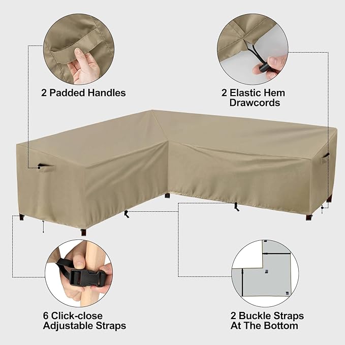 PureFit Outdoor Sectional Sofa Cover Waterproof L Shaped Patio Furniture Covers for Deck, Lawn and Backyard, 83”x104” Left Facing, Camel
