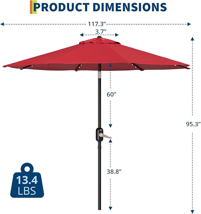 10 Ft Patio Umbrella With Solar Lights - Outdoor Table Umbrella With 40 LED Lights, Tilt Crank, 8 Ribs Market Umbrella for Pool, Deck, Backyard, Tan