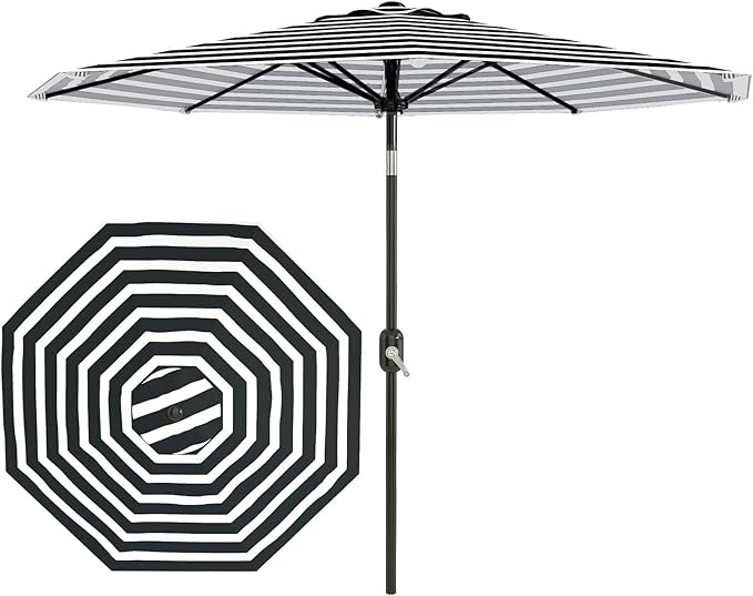 GarveeLife 10FT Patio Umbrella Outdoor, Table Umbrella with Push Button Tilt and Crank, 8 Sturdy Ribs UV Protection Waterproof for Garden, Pool, Market, Deck (Black & White Stripe)