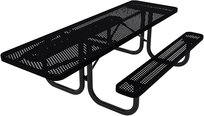 COATEDOUTDOORFURNITURE Heavy-Duty Portable ADA-Compliant Outdoor Picnic Table, Punched Steel Patio Dining Furniture Made in America (8ft Rectangular, One-Side Handicap, Black)