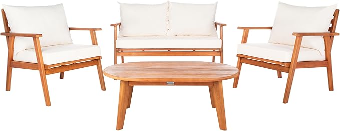 SAFAVIEH PAT7050A Collection Deacon Natural and Beige 4-Piece Outdoor Patio Set