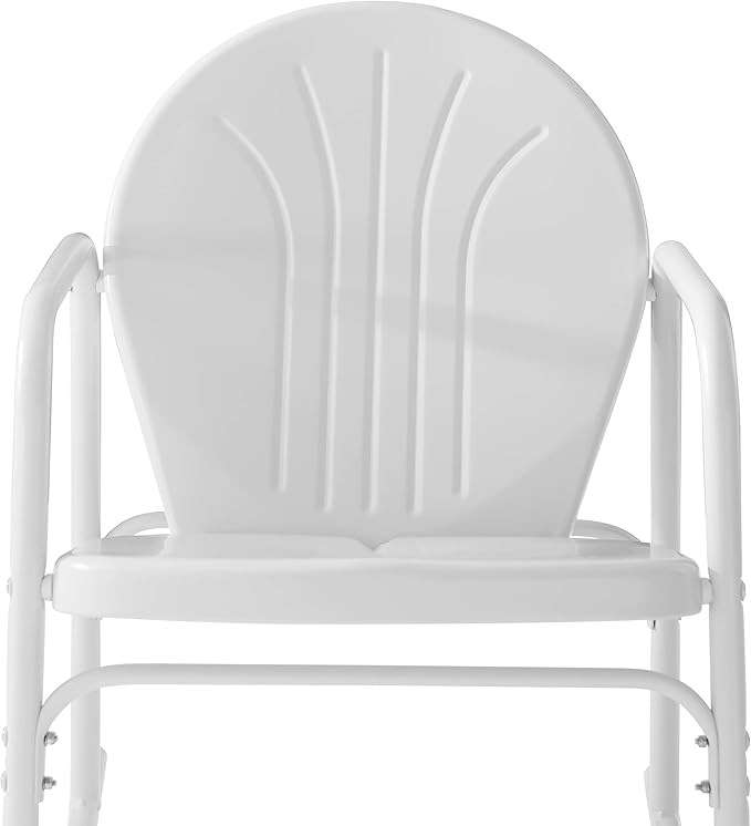 Crosley Furniture Griffith 3-Piece Outdoor Rocking Chair and Side Table Set, Retro Metal Bistro Patio Sets, White Gloss and White Satin