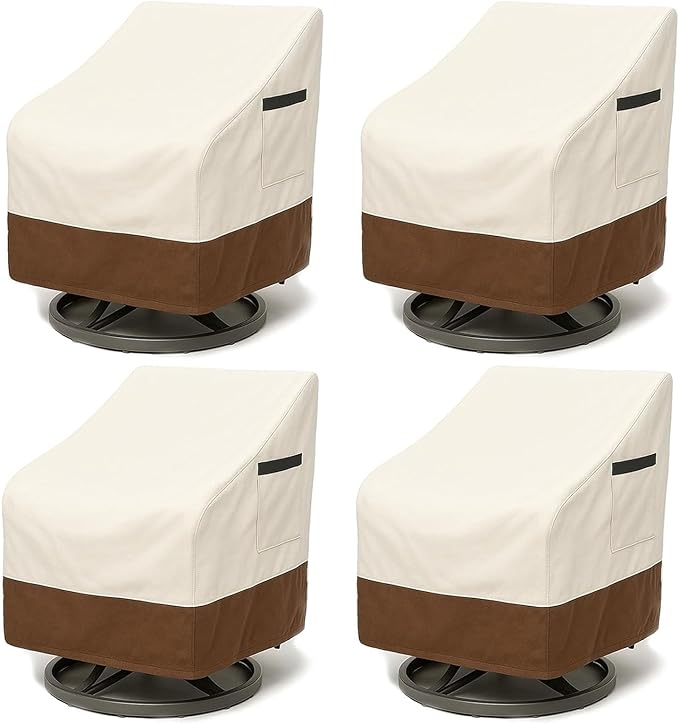 Outdoor Patio Chair Covers 4-Pack, Heavy Duty 600D Oxford Fabric, Weather Resistant Waterproof Furniture Protectors 35W x 37D x 36H inches, Beige and Brown