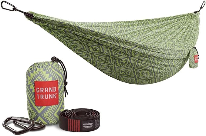 GRAND TRUNK TrunkTech Double Hammock | Ultra-Strong & Lightweight | 11 ft Hammock with Ripstop Nylon | 500 lb Capacity | Fast-Drying & Weather-Resistant | Green Mamba