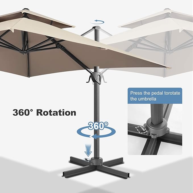 FLAME&SHADE 10 X 10 FT Cantilever Patio Umbrella - Large Square Offset Umbrella Outdoor Patio with 360-Degree Rotation and 3-Year Fade Resistance Fabric for Deck Pool Backyard Garden (Taupe)