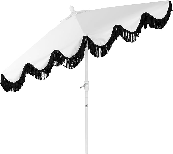 Eyely BMU1001 Halden 9 ft. Classic Cottage Tassel Market Patio Umbrella with Auto-Tilt, Crank