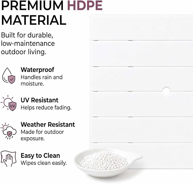 WILLIAMSPACE 37.8" Outdoor Patio Dining Set with 4 Armchairs, All Weather HDPE Square Dining Table with Umbrella Hole, Patio 5-Piece Bistro Set for Backyard, Balcony, Lawn, Kitchen (White)