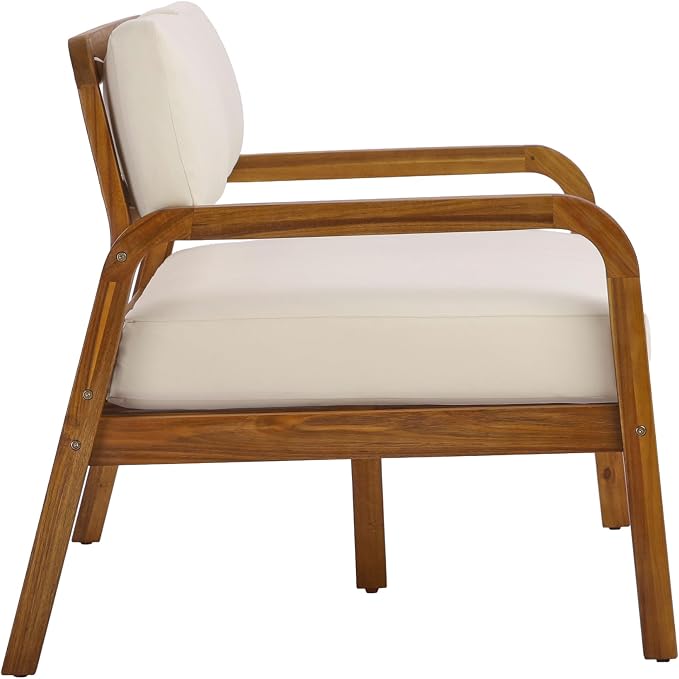 Christopher Knight Home 4 Piece Outdoor Conversation Sofa Set with Coffee Table, Acacia Wood Patio Furniture Set with Cushions, Loveseat 2 Chairs and Table, Teak Finish Outdoor Seating Set