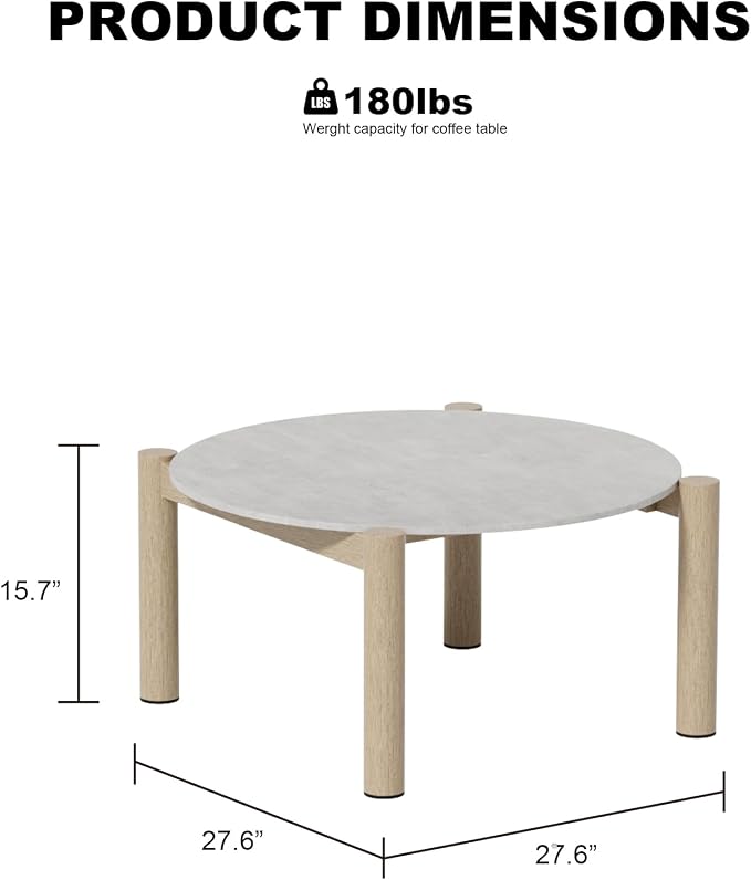 Patio Coffee Table, Aluminum Outdoor Round Table Weather Resistant, Patio Furniture Table for Garden, Balcony, Poolside, Beige