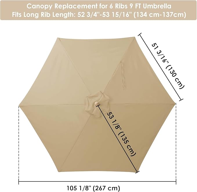 Yescom Patio Umbrella Replacement Outdoor Canopy Beach Backyard Market Table Top Cover
