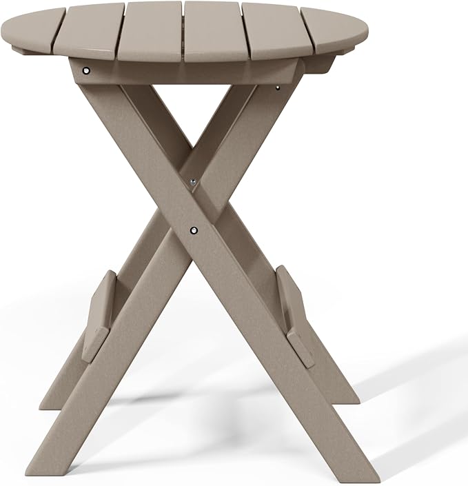 WestinTrends Malibu HDPE Outdoor 24.5 Inch Round Portable Folding Patio Dining Table, Weathered Wood