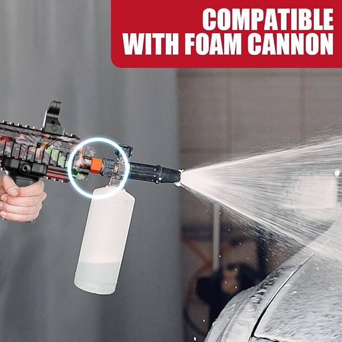 3600 PSI Pressure Washer Gun with Swivel & 4 Nozzles, Connect Foam Cannon Car Wash – High Pressure Spray Gun with 3/8" Quick Connect Plug, Anti-Kink Design for Cars Home & Outdoor Cleaning (Red)