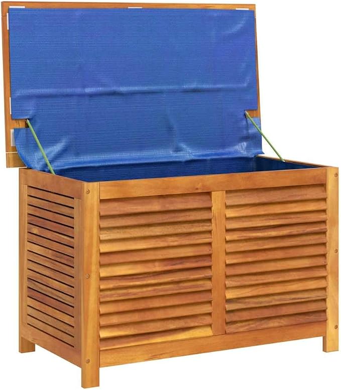 Outdoor Storage Box Solid Acacia Wood Patio Deck Bin Water Resistant Garden Organizer for Cushions Blankets Pillows 35.4 x 19.7 x 22.0 in