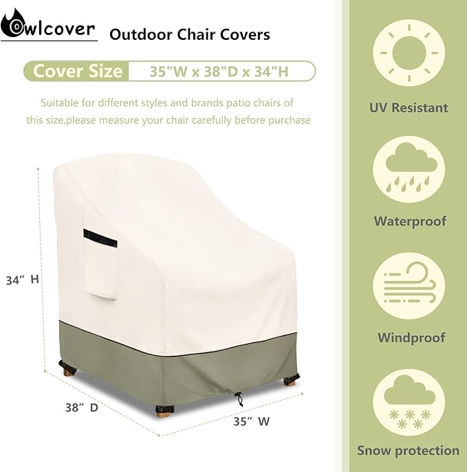 Outdoor Chair Covers 35" W x 38" D x 34" H,600D Heavy Duty Waterproof Patio Chair Cover,Outdoor Furniture Covers for Lawn/Garden Chiar