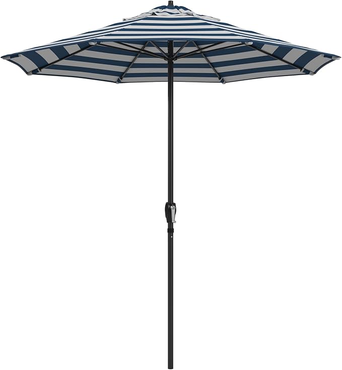 California Umbrella 12-Year Protection 7.5-Ft Outdoor Patio Umbrella, Sunbrella Fade-Resistant Fabric, Auto-Tilt, Heavy Duty Aluminum Frame, 8 Reinforced Ribs for Pool or Deck, Black Pole, Cabana Regatta