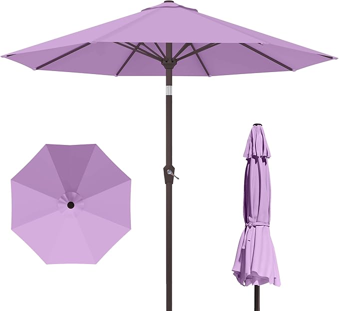PatioKingdom 10FT Patio Umbrella with Push Button Tilt and Crank, Outdoor Market Umbrella with 8 Fiberglass Ribs, UV Protection Table Umbrella for Pool,Backyard,Garden,Deck