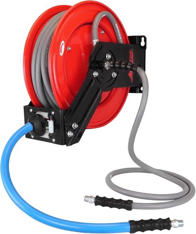 3/8" x 50' All-In-One Pressure Washer Dual-Arm Hose Reel (single wire-braided hose) - 4,000 PSI