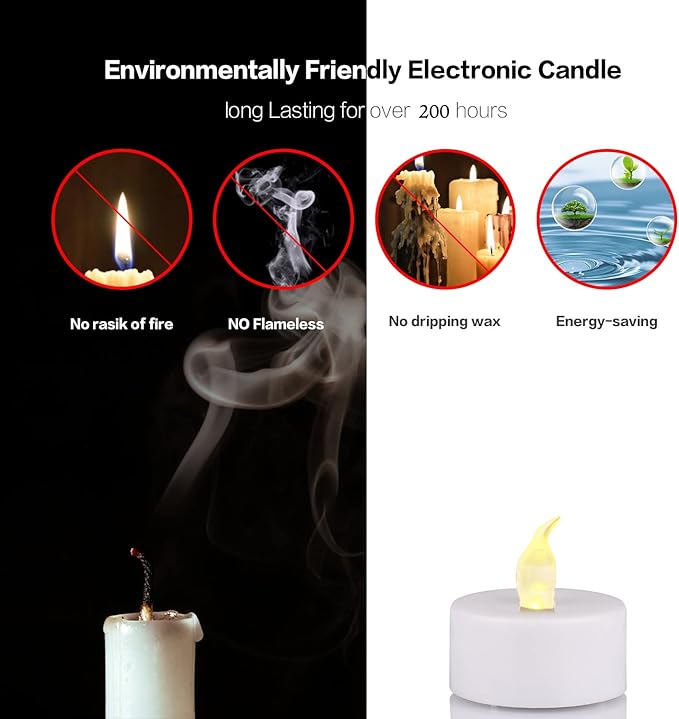 JUNPEI Battery Operated Powered Tea Lights : Realistic Tea Lights Flickering Candles Holiday Gift Suitable for Wedding Parties Festival Celebration Long Lasting (100pack Warm White)