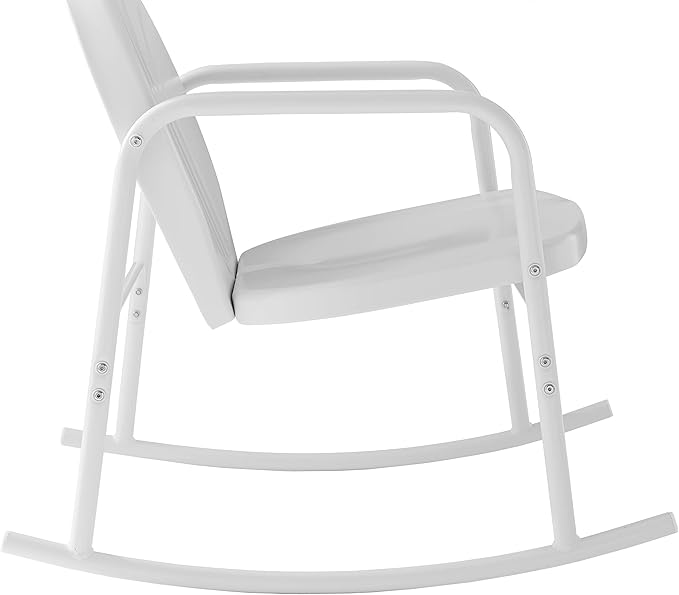 Crosley Furniture Griffith 3-Piece Outdoor Rocking Chair and Side Table Set, Retro Metal Bistro Patio Sets, White Gloss and White Satin