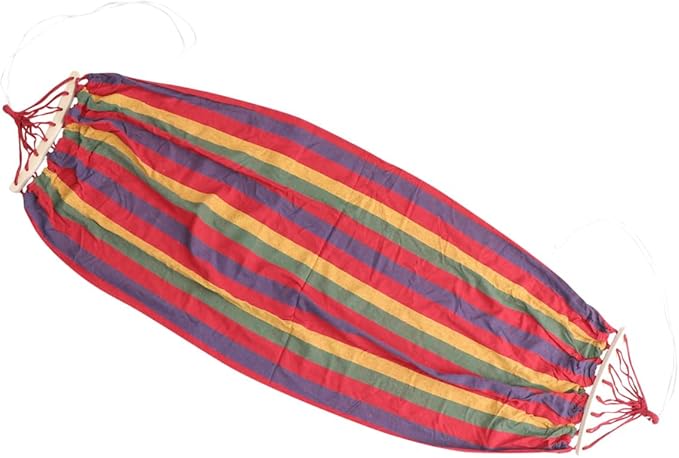 Single Person Rainbow Striped Hammock Outdoor Leisure Swing with Anti-tip Design, Wide Cotton Canvas for Camping and Travel, Portable Red Hanging Hammock for Adults