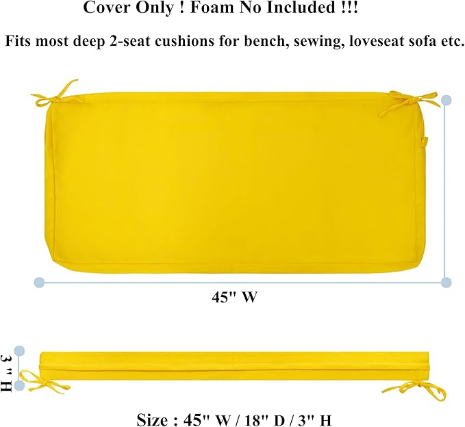 FUNHOME Outdoor Bench Cushion Covers 45" x 18" x 3", No Insert! Patio Bench Cushion Covers,Water Resistant Patio Loveseat Cushion Cover 1 Pack, Yellow(Covers ONLY)