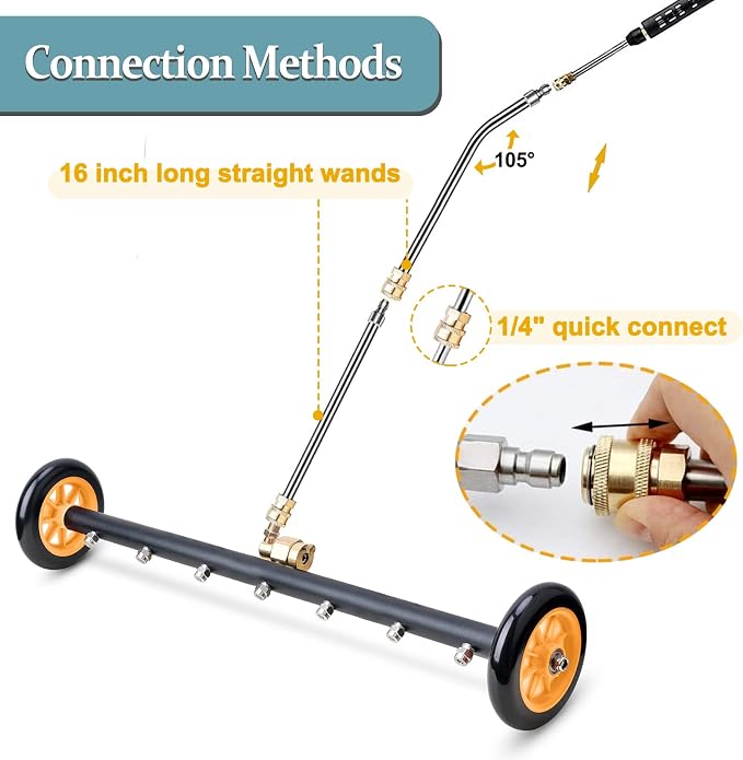 Pressure Washer Undercarriage Cleaner, Upgrade Extended 24 Inch Power Washer Surface Cleaner Attachments with 7 Nozzles, UnderCar Wash Water Broom w/ 2 Pcs Extension Wand 1 Pc 75°Angled Wand 4000 PSI