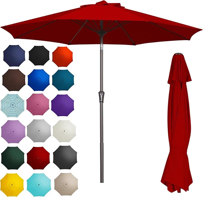 PatioKingdom 9FT Patio Outdoor Umbrella-UPF 50+ Sun Shade with Wind Vent, Push-Button Tilt & Smooth Crank Lift, Rust-Resistant Fiberglass Frame for Garden, Backyard,Yard (Red)
