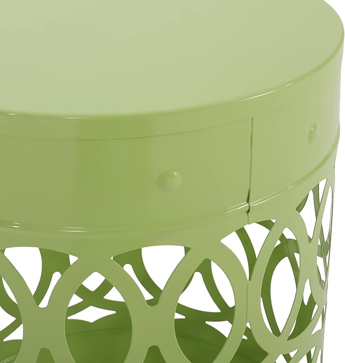 Set of 2 Round Metal Patio Side Tables Steel Accent End Tables with Geometric Circle Cut-Outs Weather Resistant Small Outdoor Furniture for Deck Pool Yard Balcony No Assembly,Green