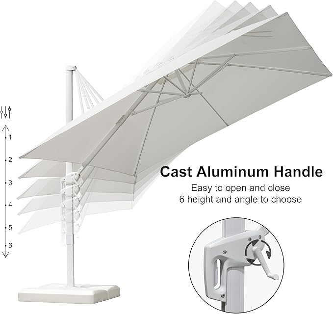 PURPLE LEAF 10 FT Patio Umbrella With Base White Cantilever Umbrella Square Outdoor Offset Umbrella Windproof with 360° Rotation for Garden Deck Pool, White