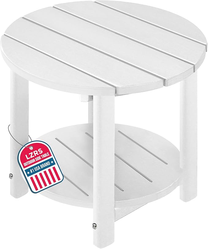 LZRS Adirondack Side Table Double End Table, Outdoor Coffee Tables for Patio, Backyard,Pool, Indoor Companion, Easy Maintenance & Weather Resistant(White)