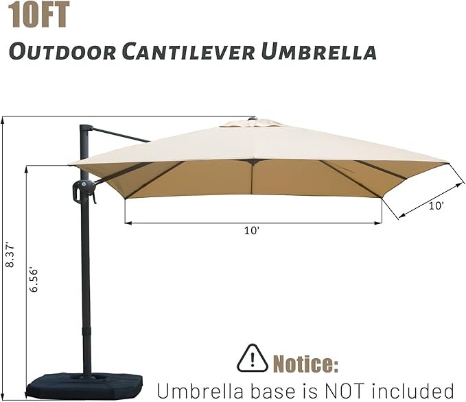 Domi 10’x10’ Cantilever Patio Umbrella, Aluminum Windproof Outdoor Umbrella with 360°Rotation, Square Offset Sun Shade Umbrella for Outside Deck Backyard Garden Pool, Beige