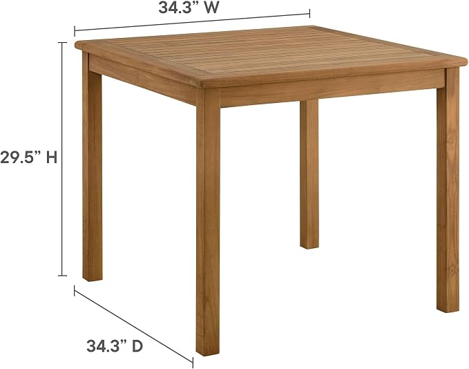 Modway Vienna Outdoor Patio Teak Wood 3-Piece Dining Set in Natural Natural – Weather-Resistant Square Dining Table with Woven Rope Armless Chairs – Bistro Set for 2 – Chair Patio Set with Table