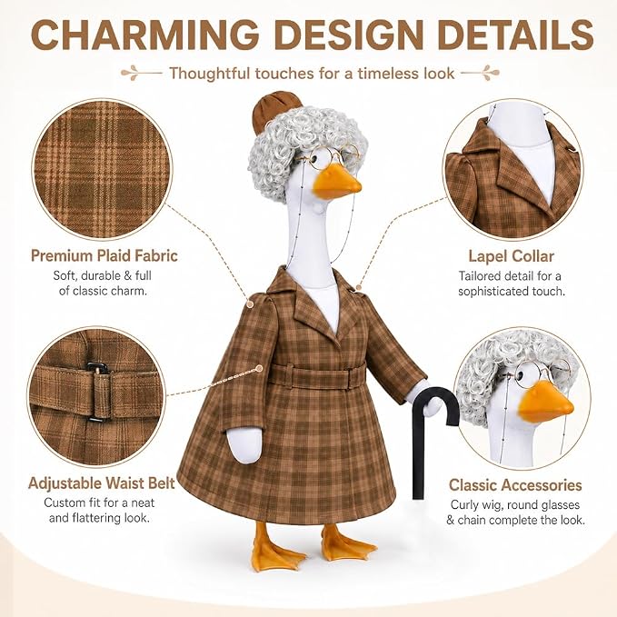 Old Lady Porch Goose Outfits Spring Summer Grandma Goose Clothes for 23" Porch Goose 100 Days of School Outdoor Garden Patio Yard Lawn Art Decoration