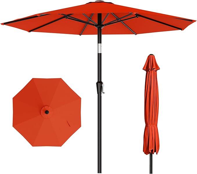 AreShark 10 FT Outdoor Patio Umbrella, Patio Table Umbrella with Push Button Tilt and Crank, Outdoor Patio Umbrellas with 8 Fiberglass Ribs, Patio Umbrellas for Market, Garden, Pool (Orange)