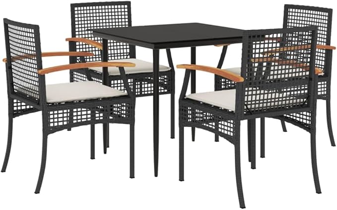 5 Piece Patio Dining Set with Cushions, Outdoor Sofa Sets Porch Furniture Set Outdoor Lounge Sets Sectional Sofa for Garden Piazza Negotiation Area Poolside Black Poly Rattan
