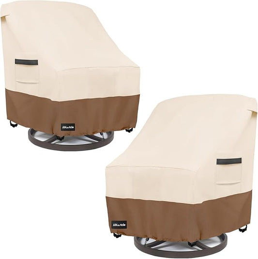ANartcle Outdoor Swivel Rocker Chair Cover 2 Pack,Patio Swivel Chair Covers for Outdoor Furniture(28W x 33D x 38.5H Inch),Rocking Chair Covers Waterproof,Beige&Brown.
